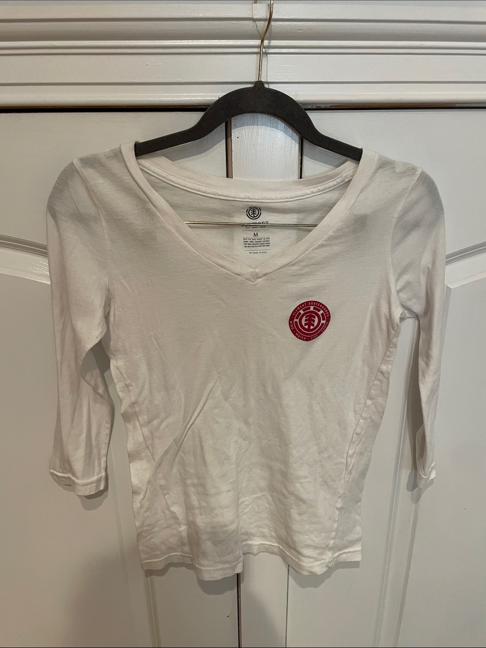 Element White V-Neck Long Sleeve Tee with Red Chest Logo